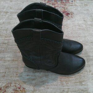 Black Faux Leather Cowboy Boots Size 7.5